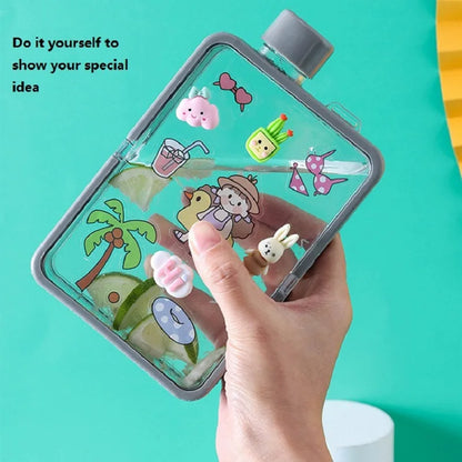 Plastic Flat Student Water Bottle Portable Fit in Handbag Free BPA Easy to Carry Transparent DIY Flask  Drop Ship Items