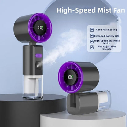 Portable Handheld Spray Fan Strong Wind USB Rechargeable Foldable Small Fan Low Noise High-speed Handheld Misting Fan