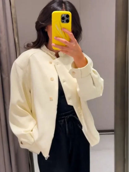 White Lapel Single Breasted Jacket Women Casual Full Sleeve Pocket Short Coats Wide Led Pant Lady Autumn Highstreet Outerwear