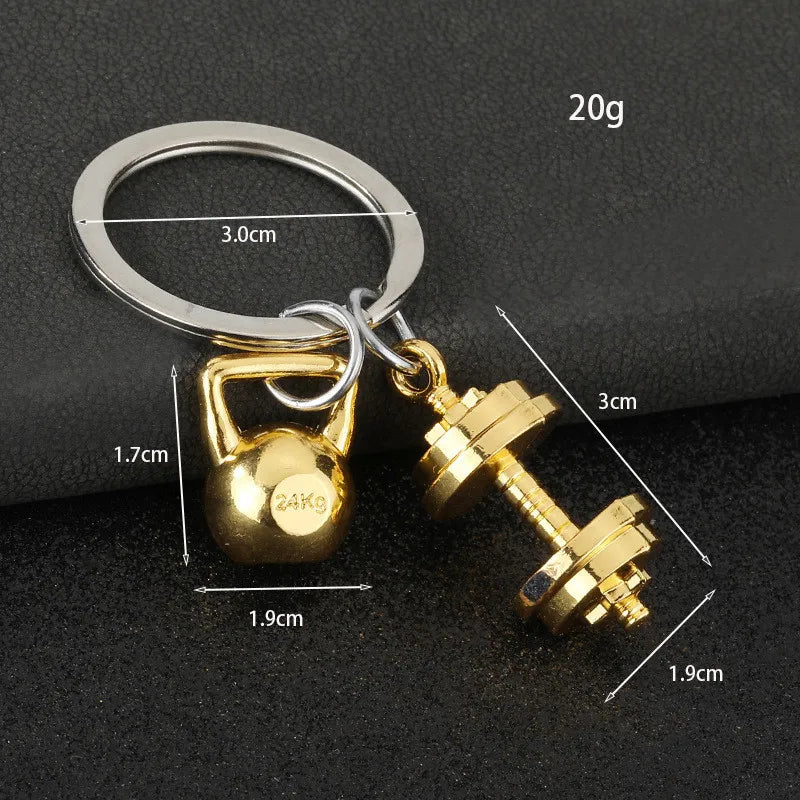 Fashion Mini 3D Metal Dumbbells Keychain Solid Color Kettlebell Sports Keyring Unisex Backpack Pendant Car Key Holder Accessorie
