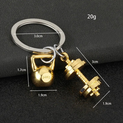 Fashion Mini 3D Metal Dumbbells Keychain Solid Color Kettlebell Sports Keyring Unisex Backpack Pendant Car Key Holder Accessorie
