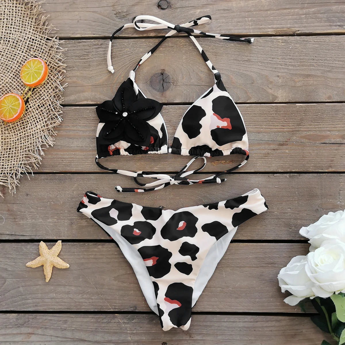 New Halter Bikini High Leg Swimsuit Swimwear Women Deep Back Two-Piece Separates Bikini Sets Strappy Bathing Suits