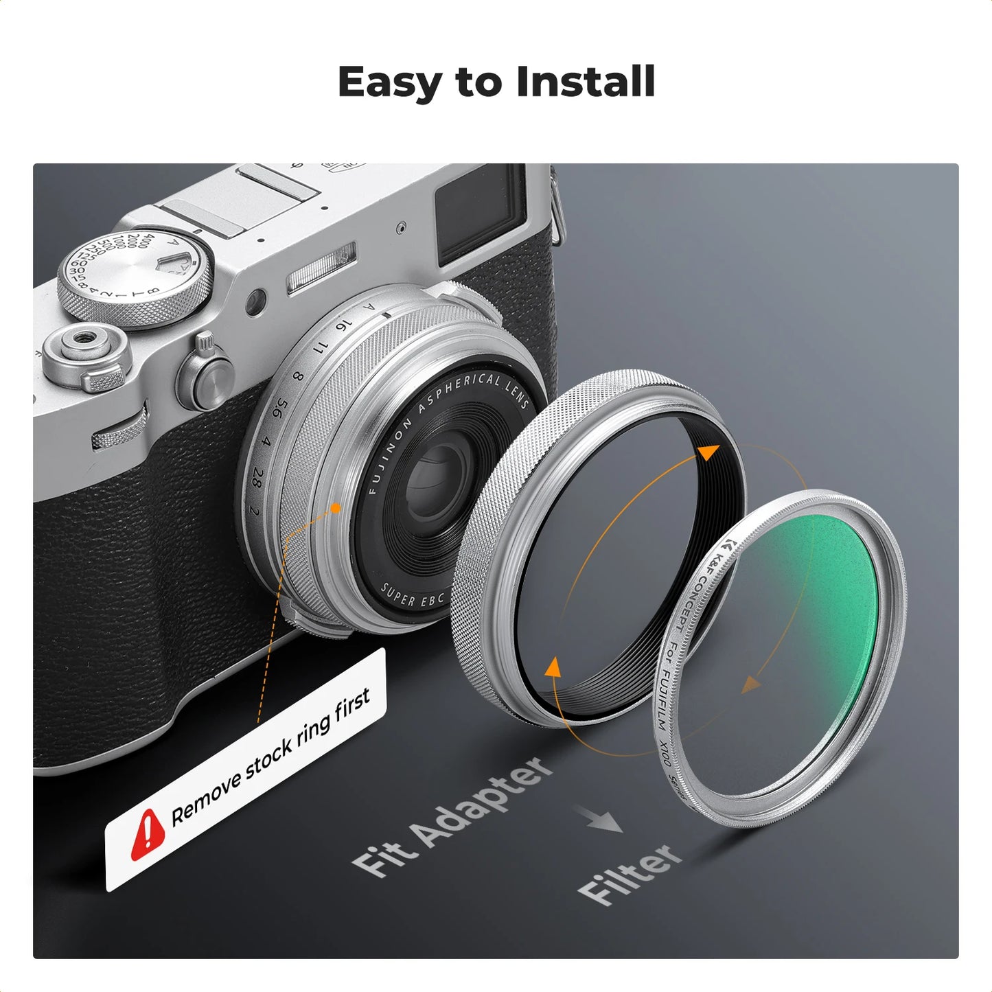 K&F CONCEPT 1/4 Black Diffusion Filter Kit for Fujifilm X100V X100VI X100F X100S Lens 49mm Soft Focus Filter with Adapter Ring