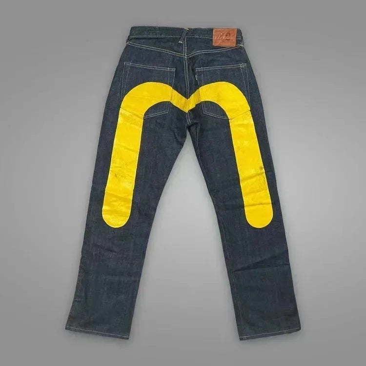 Retro 90s Japanese Style Street Personality Printed Straight DenimTrousers Y2K Rock Gothic Punk Loose Jeans Couple Clothing