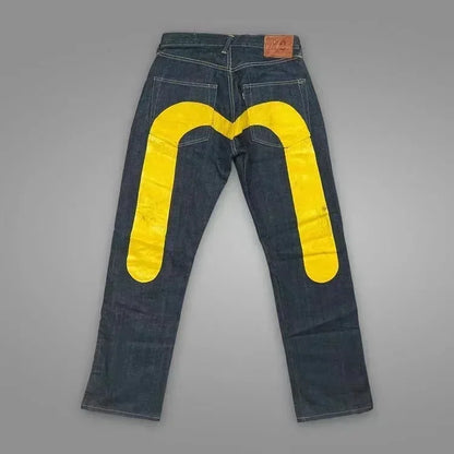 Retro 90s Japanese Style Street Personality Printed Straight DenimTrousers Y2K Rock Gothic Punk Loose Jeans Couple Clothing