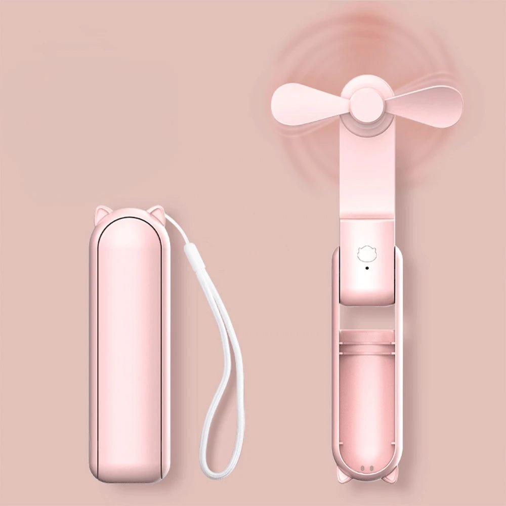 Portable Mini Handheld Fan Small Pocket Fan USB Rechargeable Battery Fan Folding Cooling USB Hand Fan with Power Bank