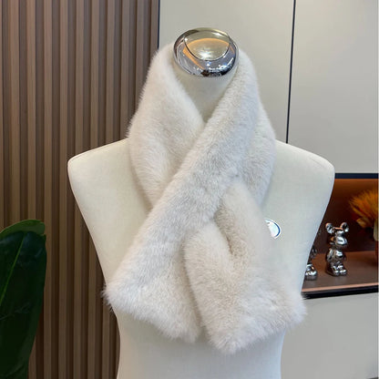 Plush Cross Women's Scarf Winter Thickened Soft Furry Neck Warmer Cute Solid Color Faux Rabbit Fur Scarf Women Collar Scarf New