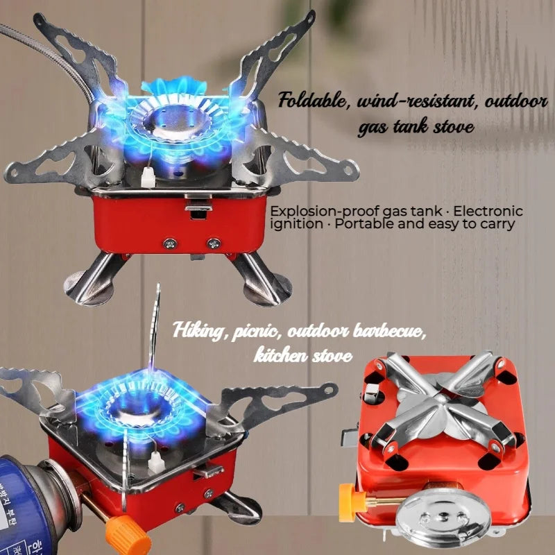 PortableMini Square Gas Stove for Camping Hiking and Travel Ultra Lightweight Folding Camping Cookware Outdoor Cooking Equipment