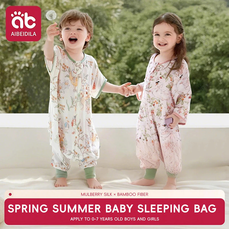 Swan Kids Sleeping Bag Cute Breathable Thin Sack Sleepsack Detachable Short Sleeves Sleepwear Wearable Blanket Bodysuit 1-5T