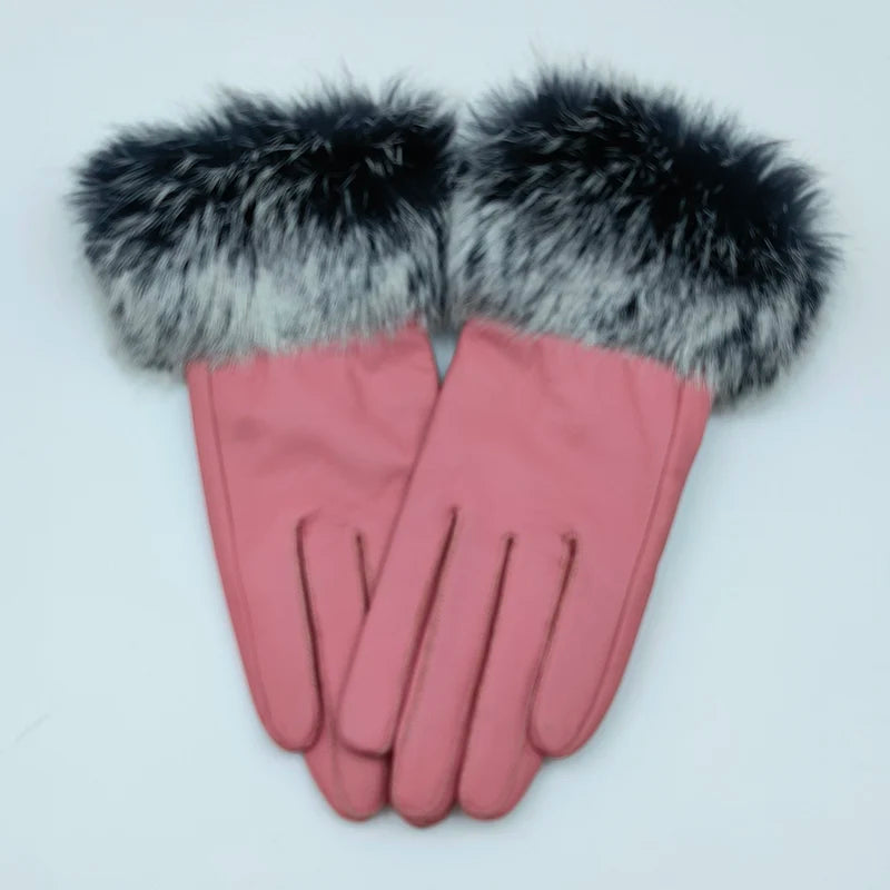 2025 Women Winter Warm Genuine Sheep Leather Glove With Real Fur Trimming Female Warm Real Leather Fur High Quality Mittens