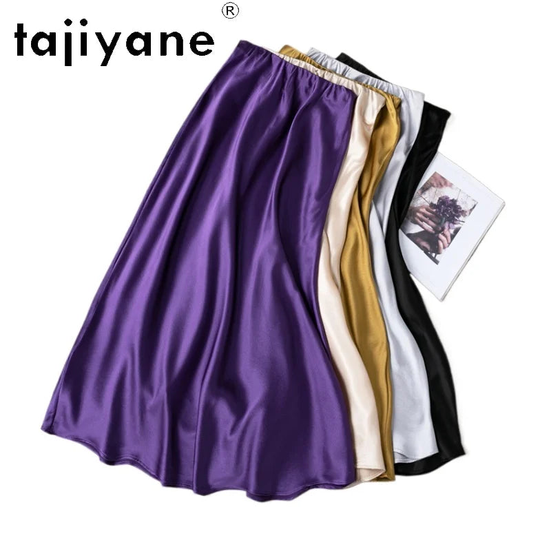 TAJIYANE 93% Natural Mulberry Silk Skirt Fashion Summer Satin Mermaid Skirt 21 Mommes elegant Long Skirt Woman Clothing 2025 스커트