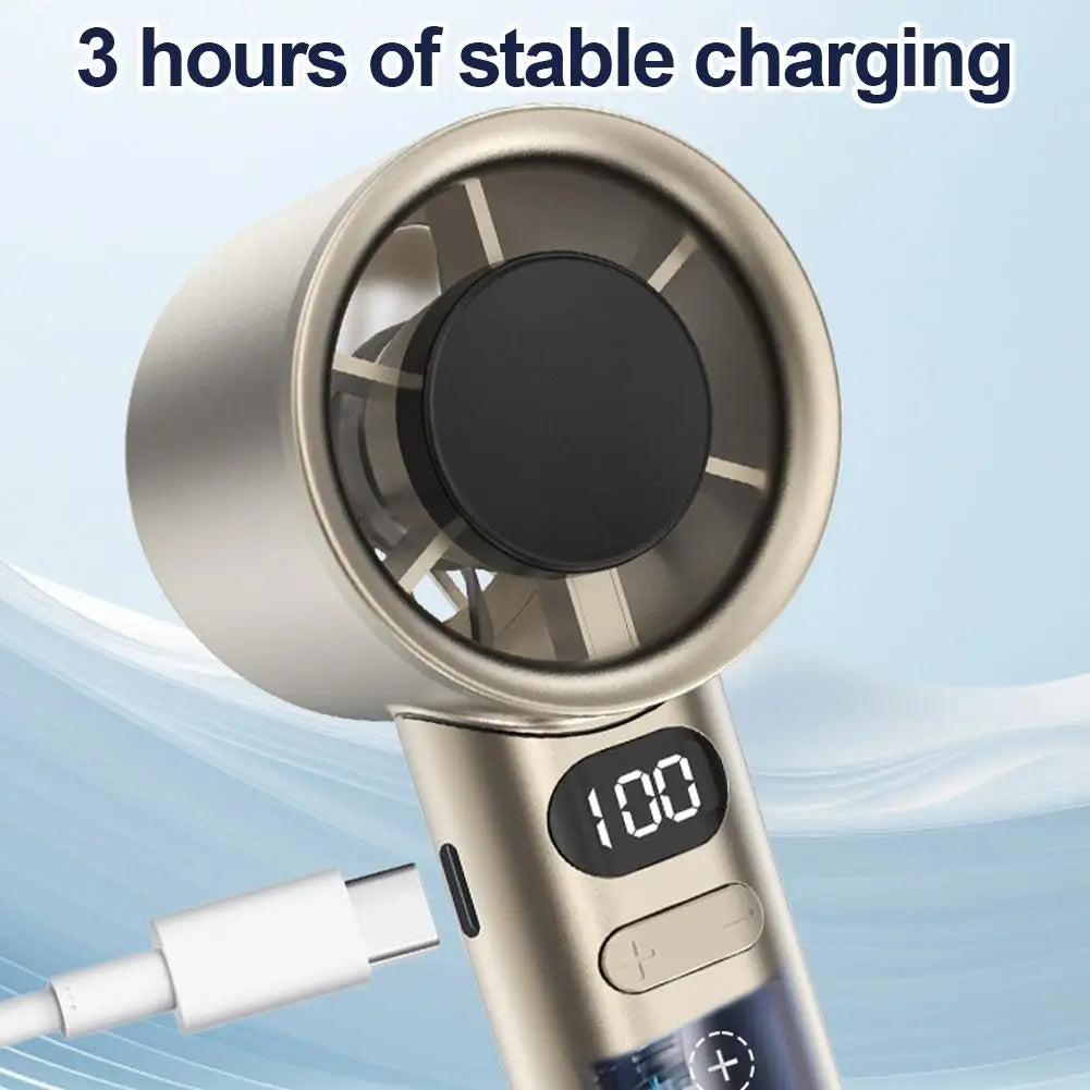 Portable Handheld Fan with 120 Wind Speeds USB Rechargeable Bladeless High-Speed Electric Cooling Fan for Personal Use