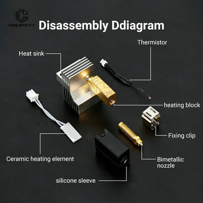 Upgrade Elegoo CC Hotend 0.2/0.4/0.6/0.8mm Size Assembled Extruder Hotend Kit for Elegoo Centauri Carbon Hotend/ Centauri Nozzle