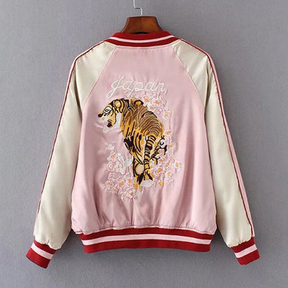 Sukajan Tiger Embroidered Women Bomber Baseball Jacket Japan Harajuku Female Coat Sukajan 2025 Girls Clothing Two Sides Wear