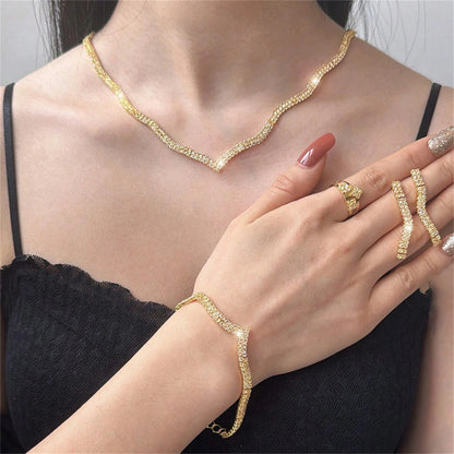 Fashion Shining Necklace Earrings Rings Bracelet Set Jewelry Luxury Banquet Party Jewelry Four Piece Set Jewelry Accessories