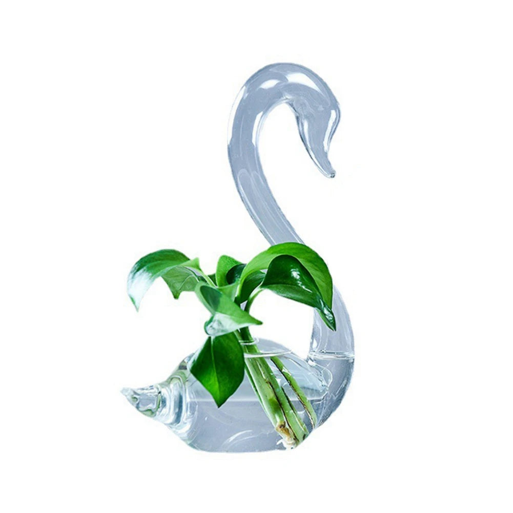 Transparent Glass Swan Shape Flower Vase Cute Glass Tabletop Vase Floral Plant Pots Terrarium Container Home Wedding Decor