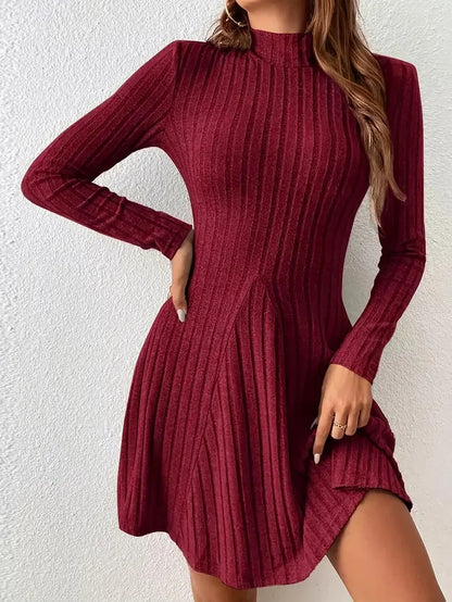 Women Autumn Winter Knitted Dress Lady Casual Long Sleeve Half High Collar Mini Dress Versatile Black Dress Woman Youth Dresses