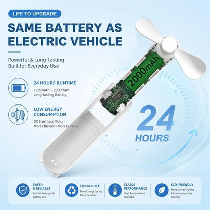 Portable Fan 2000mAh USB Rechargeable 3 Speed Mini Handheld Foldable Fan Hand Held Small Pocket Travel Fan with Handy Power Bank