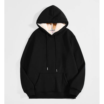 Winter Warm Thicken Hoodies Men Lambswool  Sweatshirt Casual Sports Fleece Coat Hooded Black Navy Blue Warm Streetwear