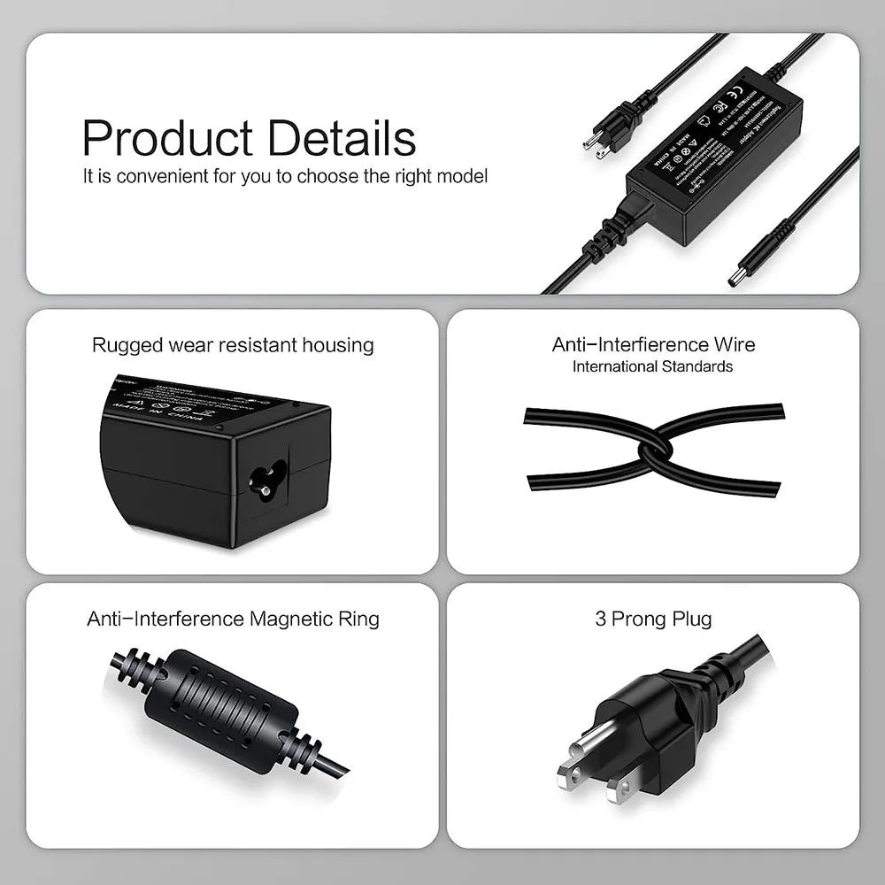 65W AC Adapter for Dell Latitude 3540 3440 3420 3520 3430 3320 3340 Business Laptop Charger 4.5mm Tip with Power Supply Cord