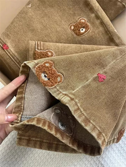 High Waist Patchwork Lace Straight Jeans Spring Embroidery Dog Denim Trousers Women Slim Pipe Pants Cowboy runway Ladies