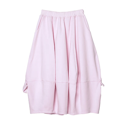 imakokoni 2025 Autumn Japanese-Style Artistic Sakura Pink Elastic-Waist Bowknot Lantern Skirt 255247