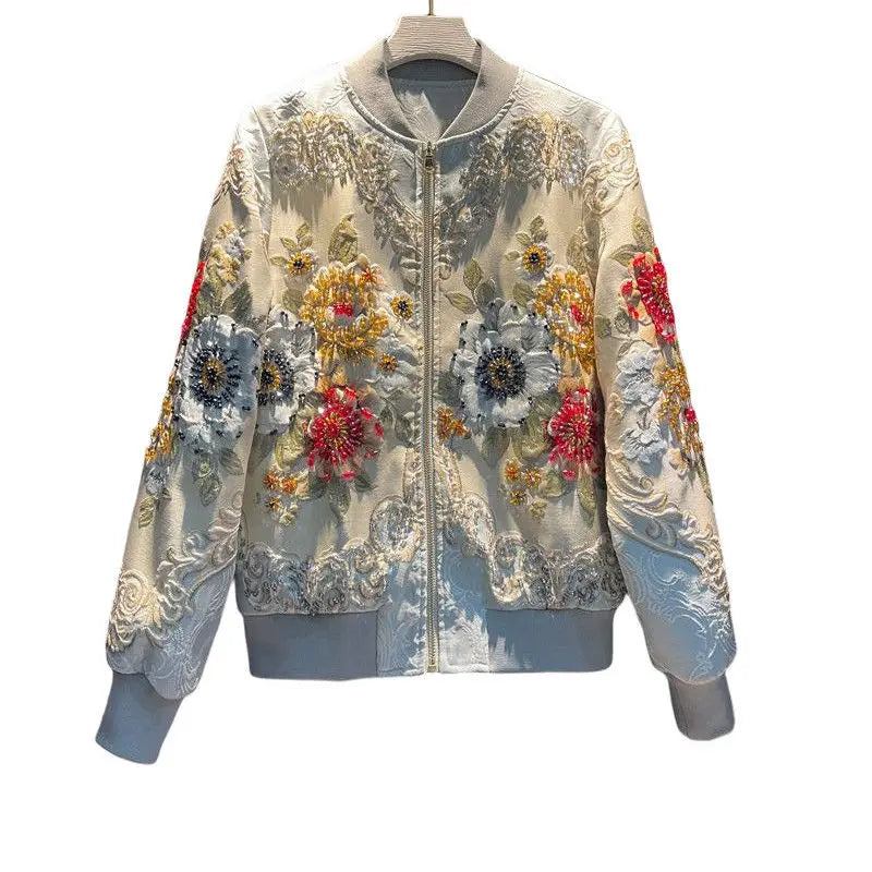 Heavy Rhinestone Embroidered Baseball Uniform Women's Jackets Coat 2025 Autumn New High-Grade Long Sleeve Loose Luxury Coats