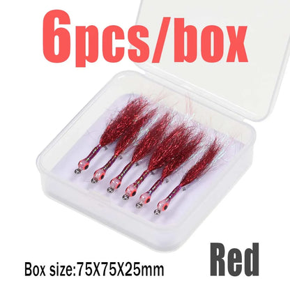 6pcs Luminous 3D Fish Eye Epoxy Minnow Streamer Fly Stainless Steel Hook Ice Dubbing Tail Saltwater Fishing Trout Bass Lure Bait