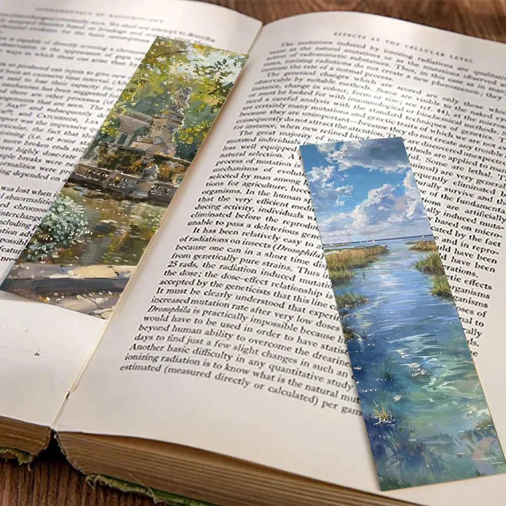 30PCS Oil painting landscape bookmark Room Laptop Background Wall Decor Luggage Aesthetic Decorations Art Picture Card bookmark