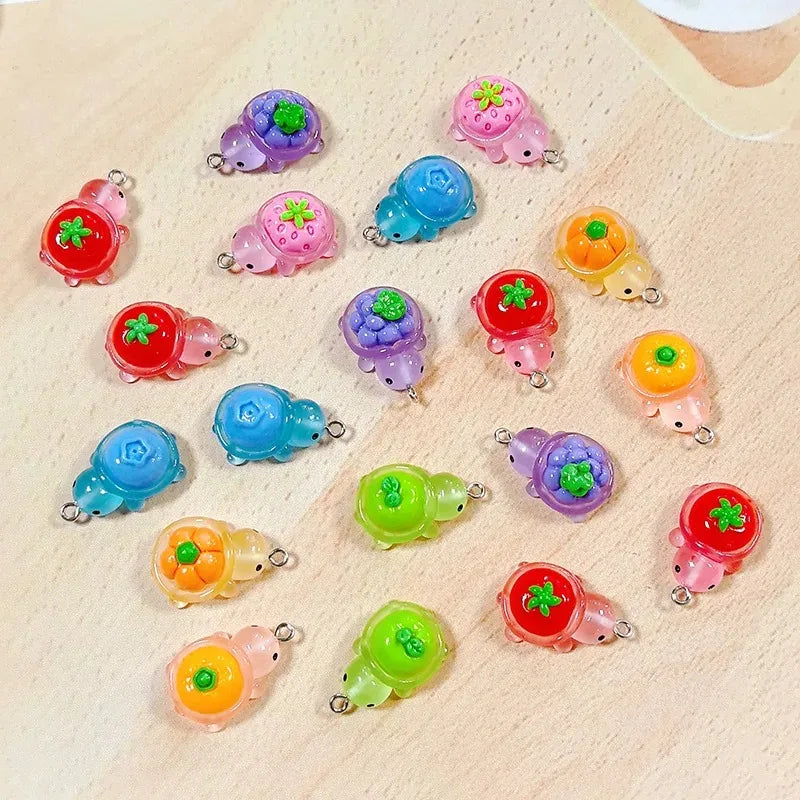 10pcs Luminous Fruit Turtle Resin Charms With Tomatoes Grapes Strawberry Pumpkins Animal Bracelet Pendant DIY Earring Jewelry