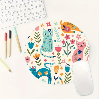 Cartoon cat mouse pad, round non-slip rubber mouse pad, suitable for office computers, laptops office supplies  mouse pad anime