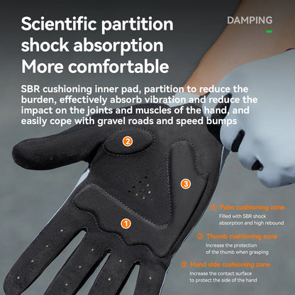 ROCKBROS Spring Summer Cycling Gloves Lightweight Breathable Full Finger Gloves Shock Absorption SBR Pad Anti-slip Sports Gloves