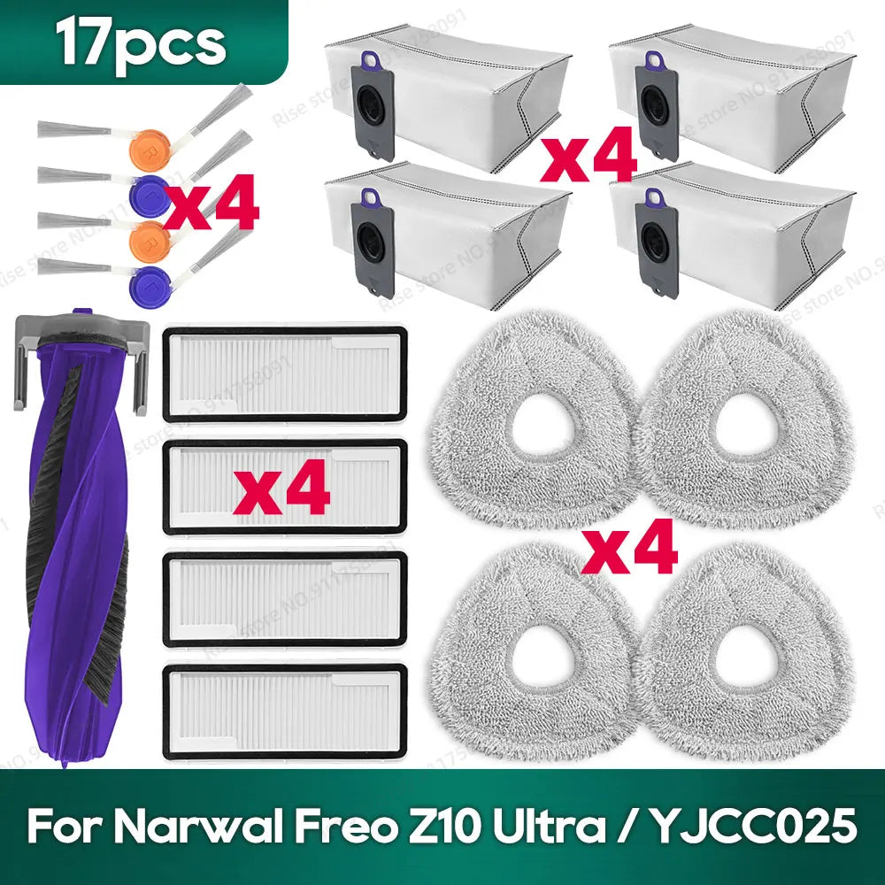 Compatible for Narwal Freo Z10 Ultra / YJCC025 Accessories Roller Brush Hepa Filter Dust Bag Mop Cloth