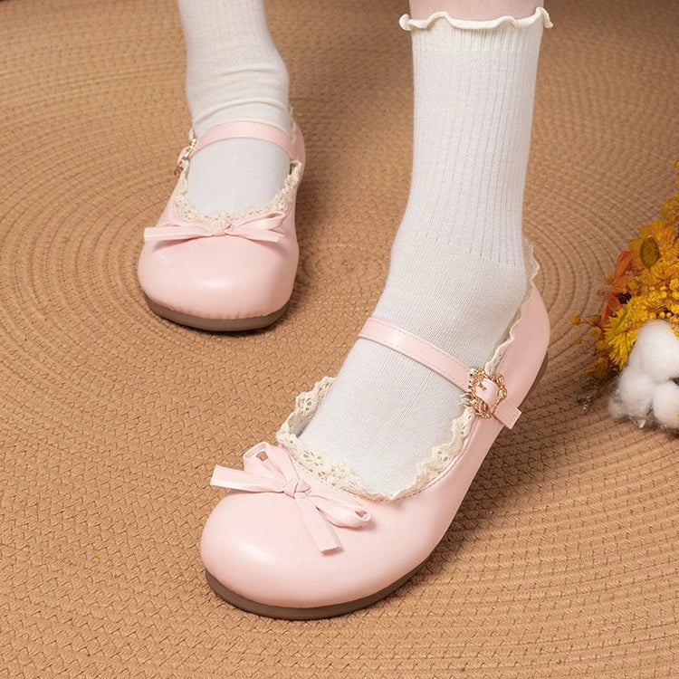 Women Flats Fashion Lolita Shoes Spring New Round Head Shallow Mouth Sneakers Women Butterfly Knot Soft Sole Non-slip Flat Shoes