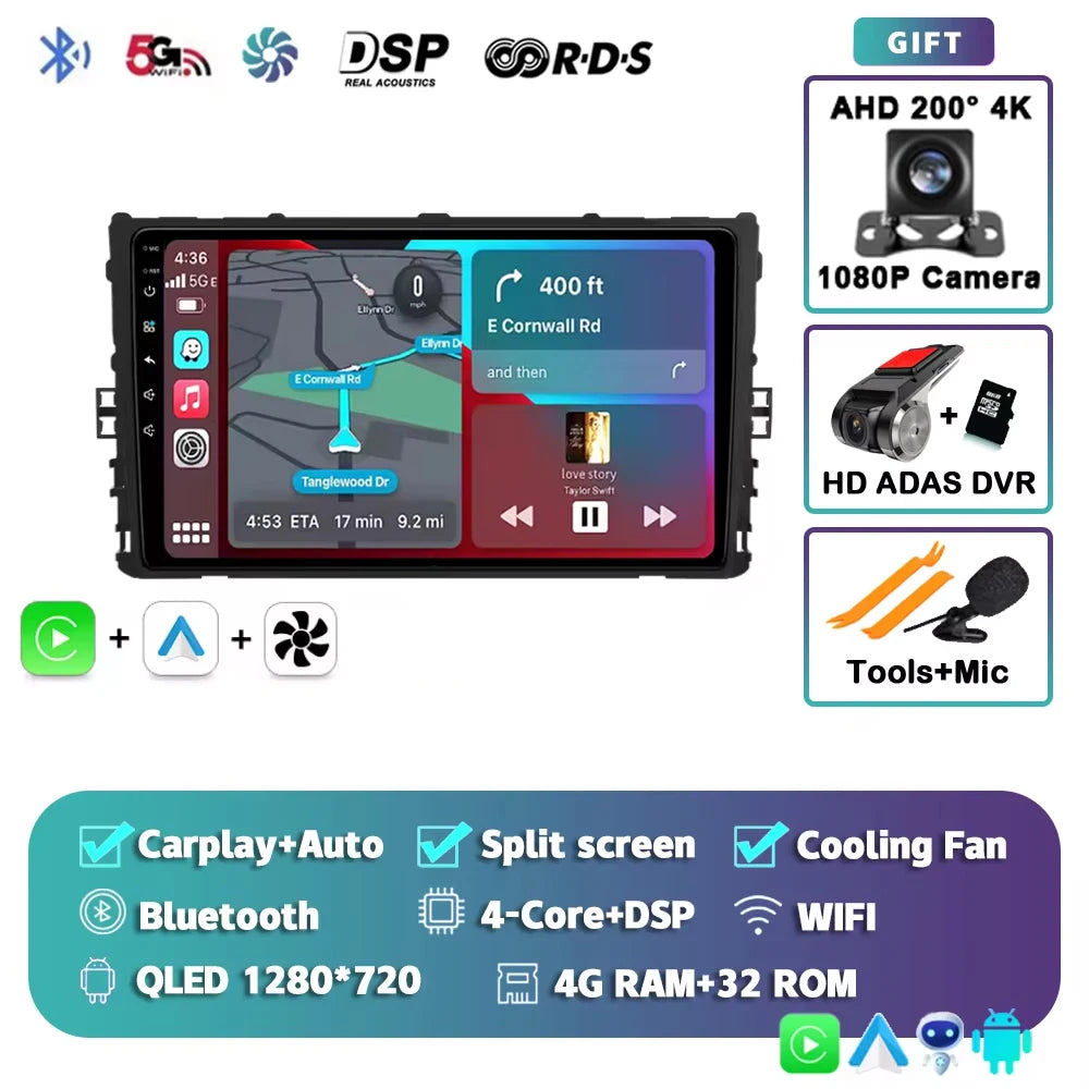 Android 16 Car Radio GPS Navigation QLED Carplay Auto Multimedia Stereo Player For Volkswagen VW Polo Plus Jetta MK7 T6 Passat