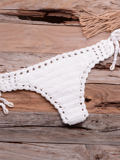 Sexy Crochet Bikinis Sets Handmade Knitted Cotton Swimwear Swimsuit Top + Bottom Bandage Women Sexy Beachwear Biquinis
