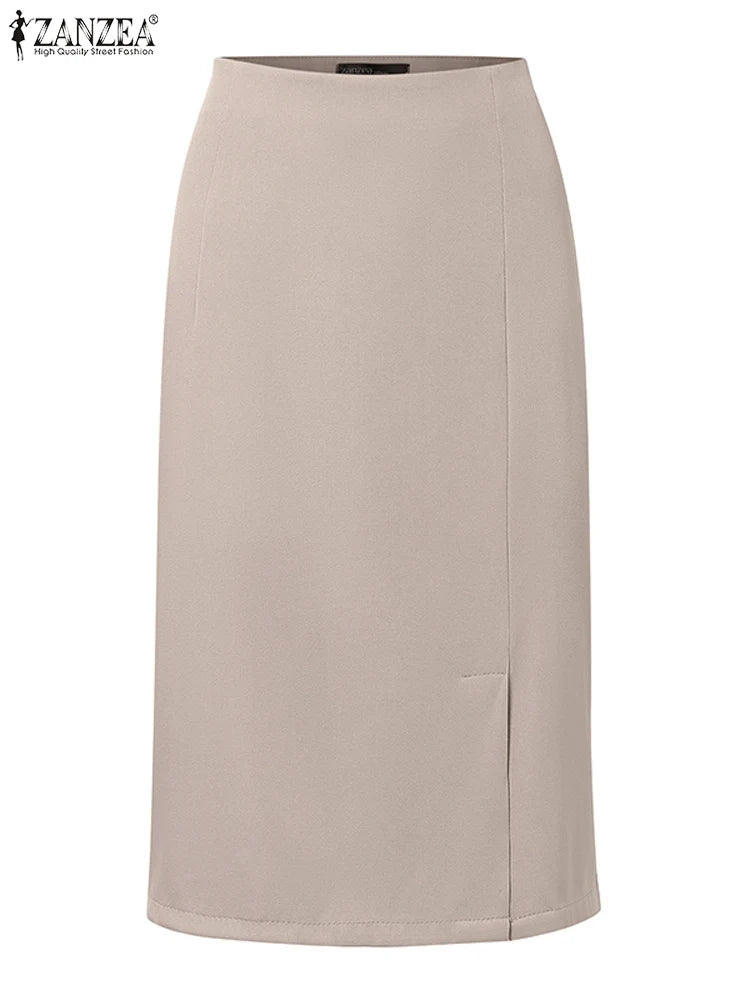ZANZEA 2025 Summer High Waist Bodycon Skirt Vintage Faldas Women Fashion Knee Length Skirts Casual Split Hem Office Work Jupes