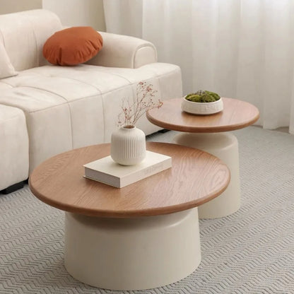 Wooden Round Coffee Table  Minimalist Bedside Stand  Creamy Nordic Living Room and Balcony Side Table for Small Spaces