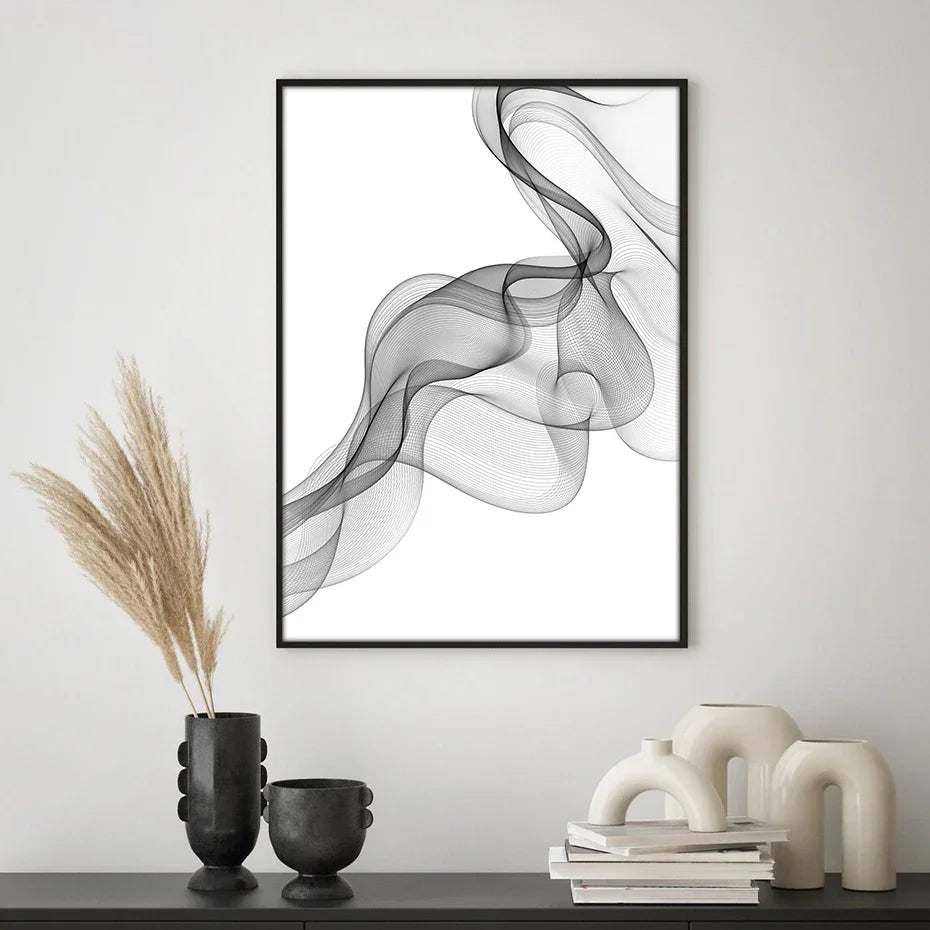 Canvas Prints Paintings Interior Wall Art Minimalist Black White Abstract Wavy Lines Poster Pictures for Living Room Home Decor