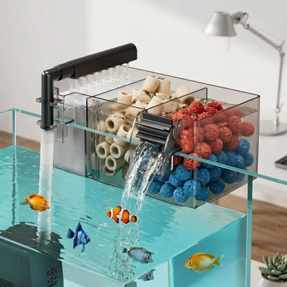 Wall Mounted Fish Tank Filter Box 3-in-1 Drip Flow Silent Operation Waterfall Filter Detachable Top Mounted Filter