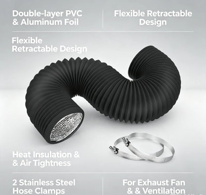 HTMCK 4 inch Dryer Vent Hose with 2 Stainless Steel Clamp Air Ducting Heavy-Duty Flexible Exhaust Pipe Kitchen