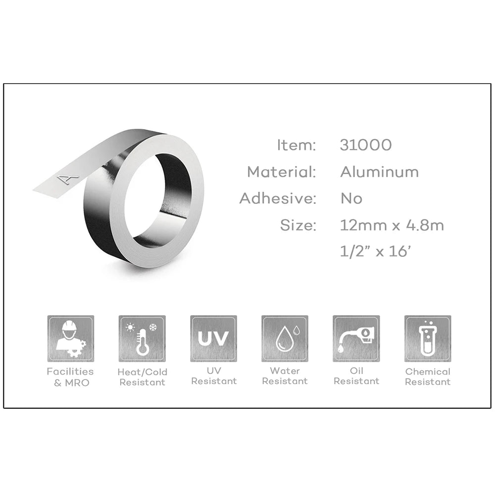1Roll 12mm 32500 35800 31000 Compatible Dymo Tape Stainless Steel/Aluminum 3D Embossing tape for DYMO Rhino M1011 Metal Embosser