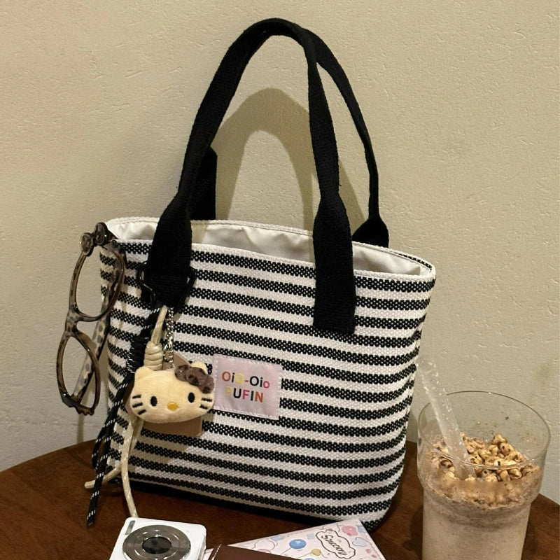 Fashionable Striped Canvas Tote Bag for Women Lightweight Durable Commuter Bag Relaxed Texture and Simple Design Handle Bag