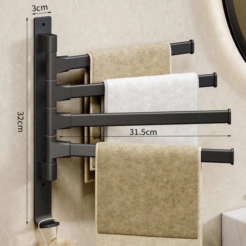 Bathroom Towel Rack Rotatable Towel Holder Space Aluminum 2/3/4/5-Bar Towel Hanger Kitchen Shelf Paper Hanging Wall Mounted