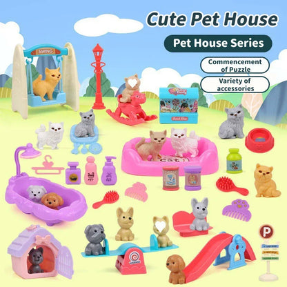 Dog Doll Set Puppy Pretend Play Toys Children Play House Accessories Pet House Scene Games Toys Kids Sensory Dog Pet Basket Toys