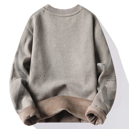 Men's Thick Fleece Sweater Embroidery Velvet Jumpers Fashion Elegant Luxury Brand Brown Knitted Sweater