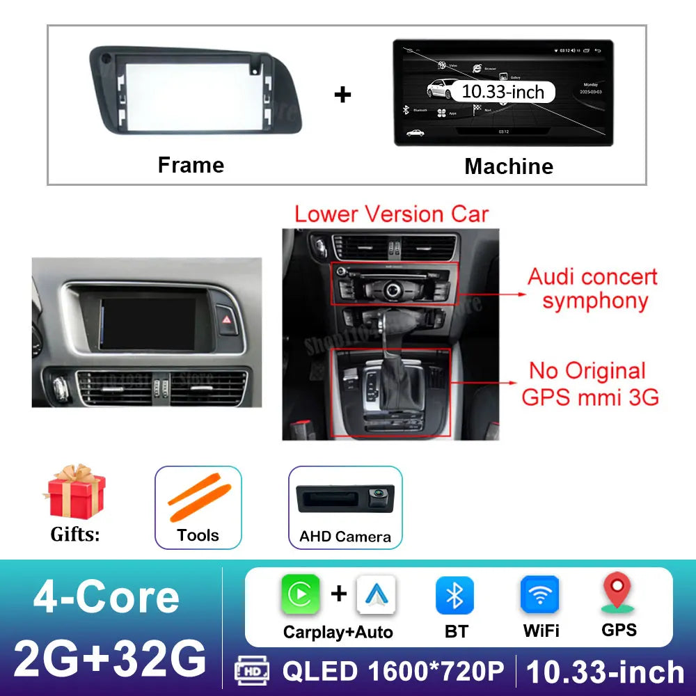 12.3 inch GPS Navigation Wireless Carplay Android 16 for Audi Q5 2009 - 2017 BT Car Multimedia Video Radio Player 4G Auto Tools