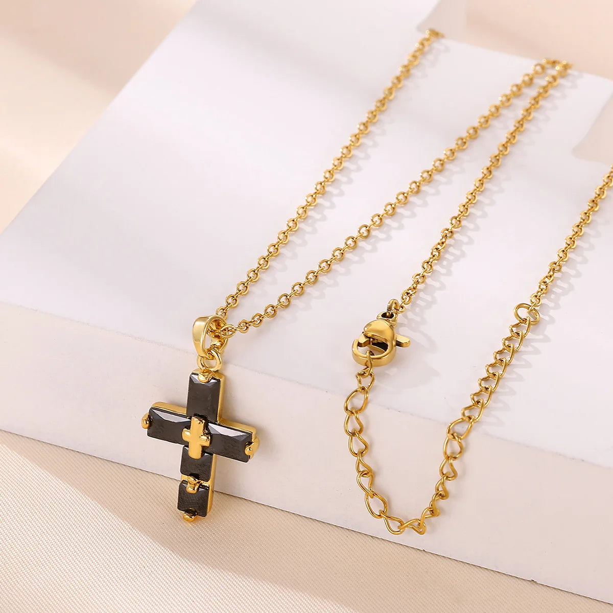 Lucky Cross CZ Cubic Zircon Necklace For Women Gold Color Stainless Steel Waterproof And Tarnish Resistant Jewelry Ramadan Gift