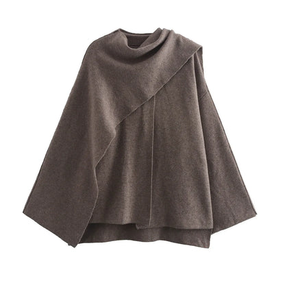 2025 Winter Female Scarf Coat Long Sleeve Knitted Asymmetric Jackets For Women Streetwear Causal Women Coats