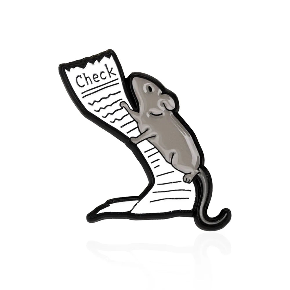 Smart and mischievous little mouse reading newspaper, climbing ladder to find food, cartoon cute animal brooch